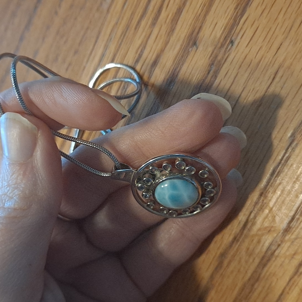 Marahlago Larimar Sterling Zion Necklace w Spinel - Picture 5 of 9